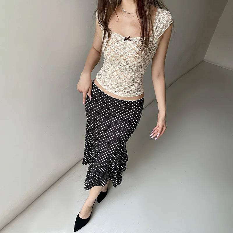 Low-Waisted Dot Print Skirt