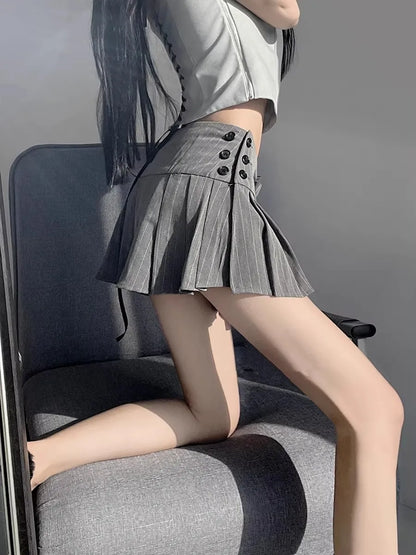Low Waisted Pleated Ultra Short Skirt