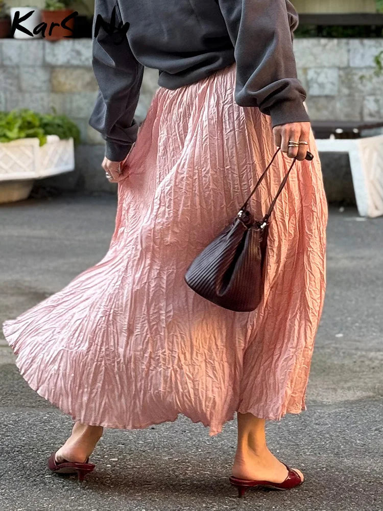 Pink Crinkle Long Skirt