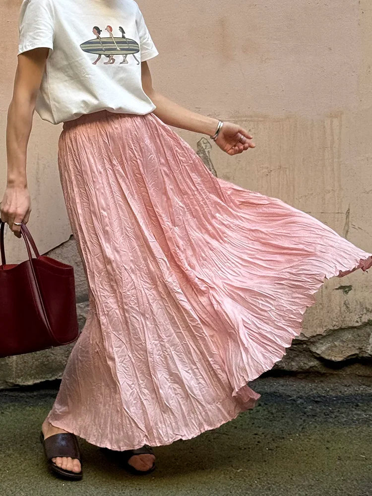 Pink Crinkle Long Skirt