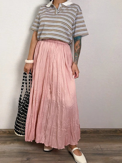 Pink Crinkle Long Skirt