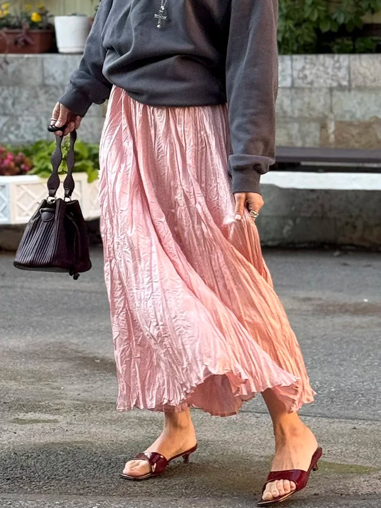 Pink Crinkle Long Skirt