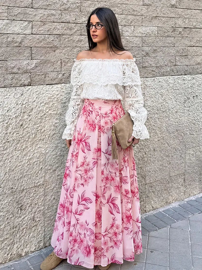 Pink Floral Maxi Skirt