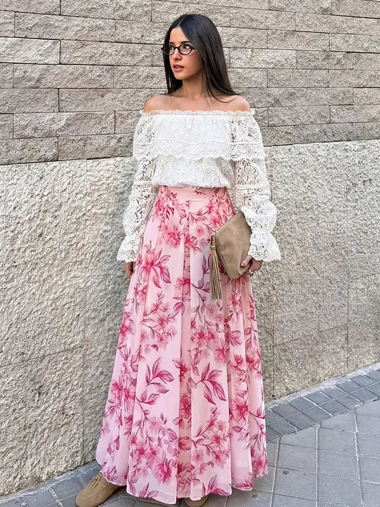 Pink Floral Maxi Skirt