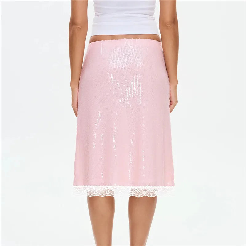 Pink Sequin Midi Skirt