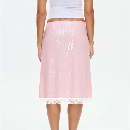 Pink Sequin Midi Skirt