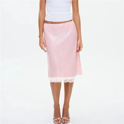 Pink Sequin Midi Skirt
