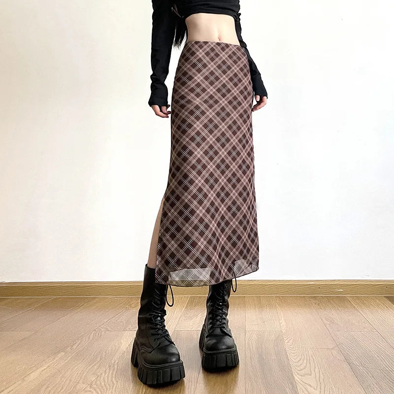 Plaid Print Pencil Skirt