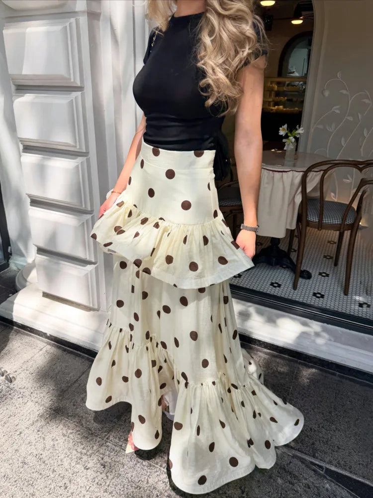 Polka Dot Tiered Maxi Skirt