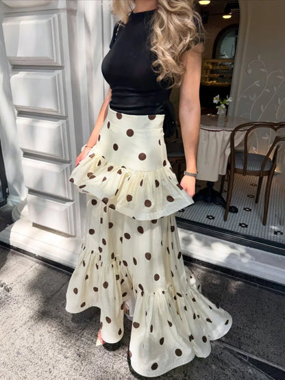 Polka Dot Tiered Maxi Skirt