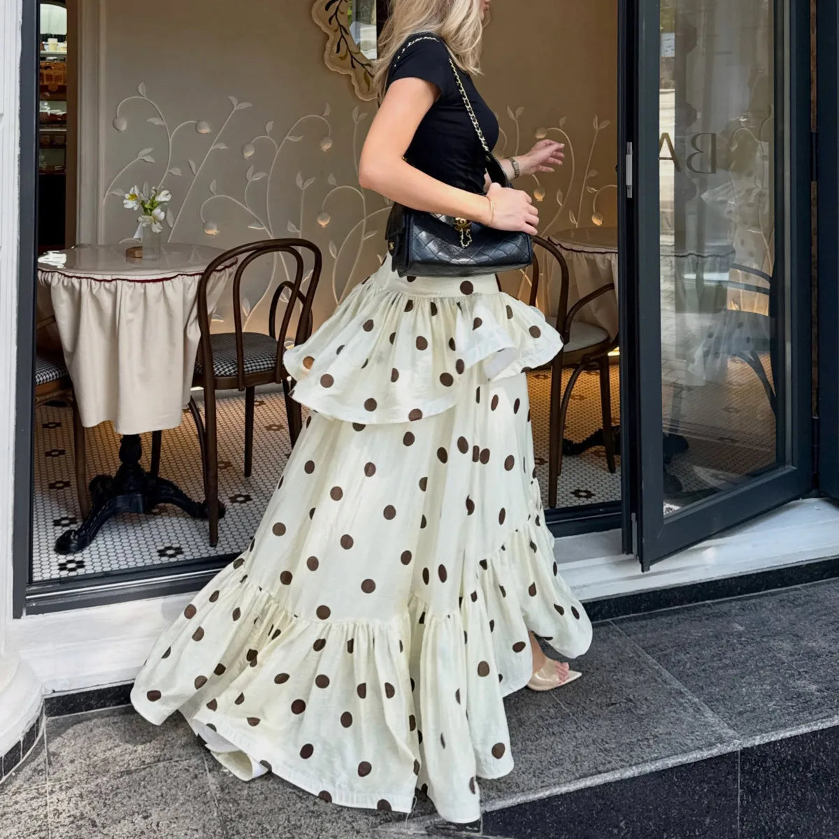 Polka Dot Tiered Maxi Skirt