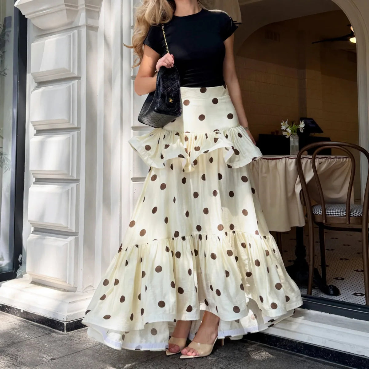 Polka Dot Tiered Maxi Skirt