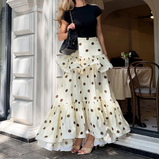 Polka Dot Tiered Maxi Skirt