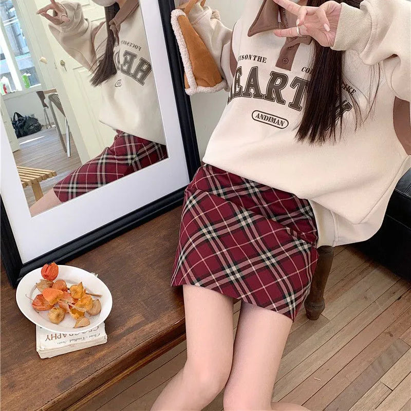 Preppy Style Red Plaid Mini Skirt