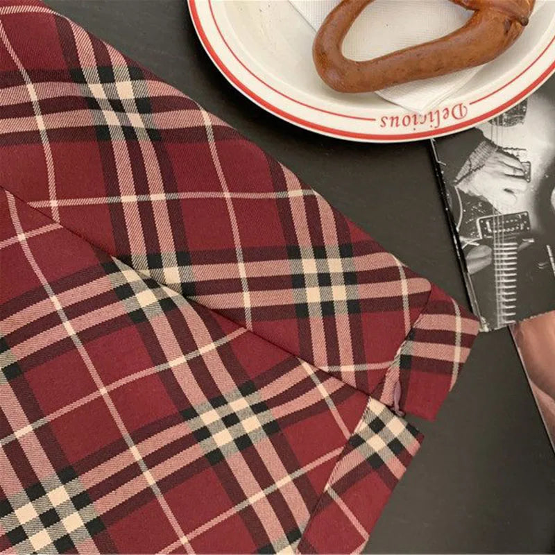 Preppy Style Red Plaid Mini Skirt