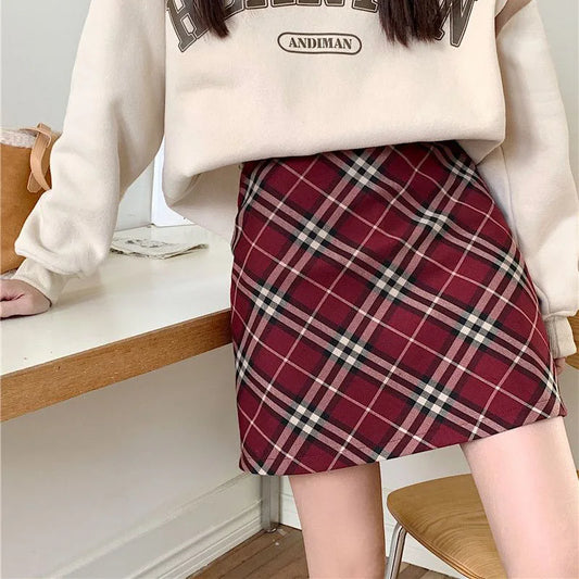 Preppy Style Red Plaid Mini Skirt