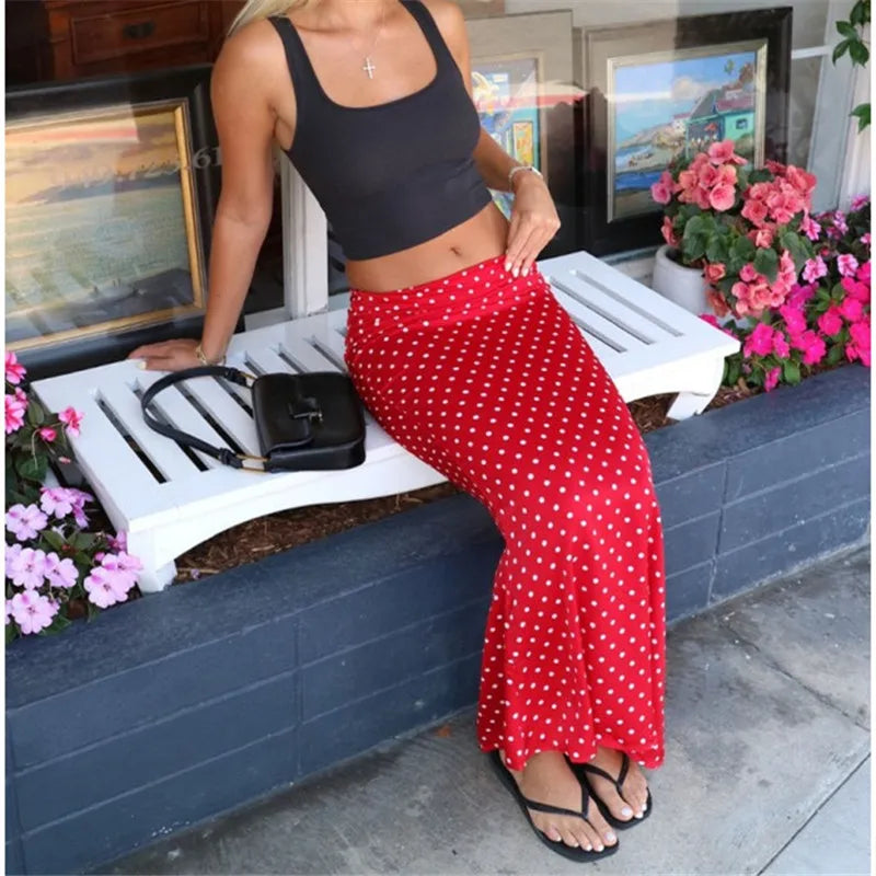 Red Polka Dot Maxi Skirt