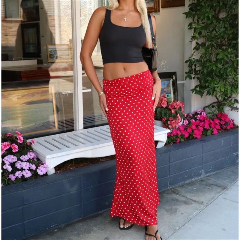 Red Polka Dot Maxi Skirt