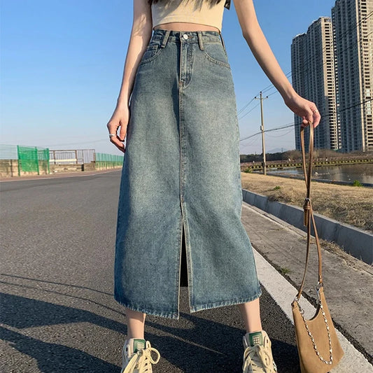 Retro A-line Denim Skirt