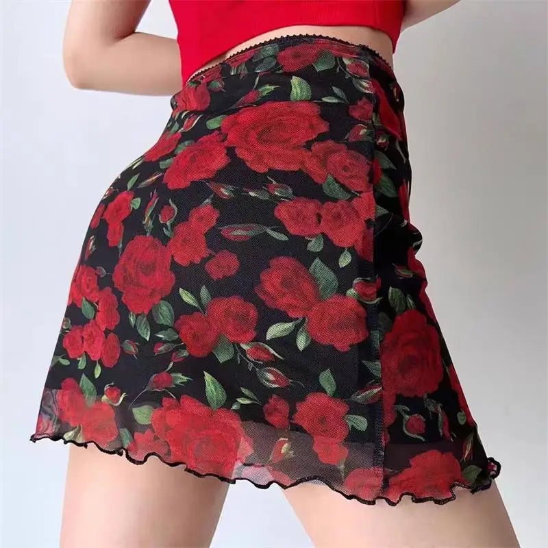 Rose Mesh Mini Skirt