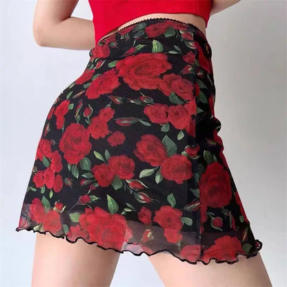 Rose Mesh Mini Skirt
