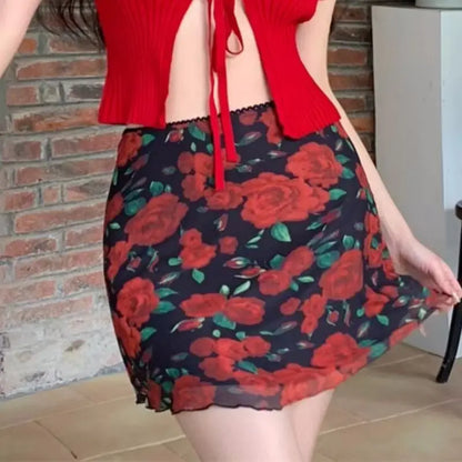 Rose Mesh Mini Skirt