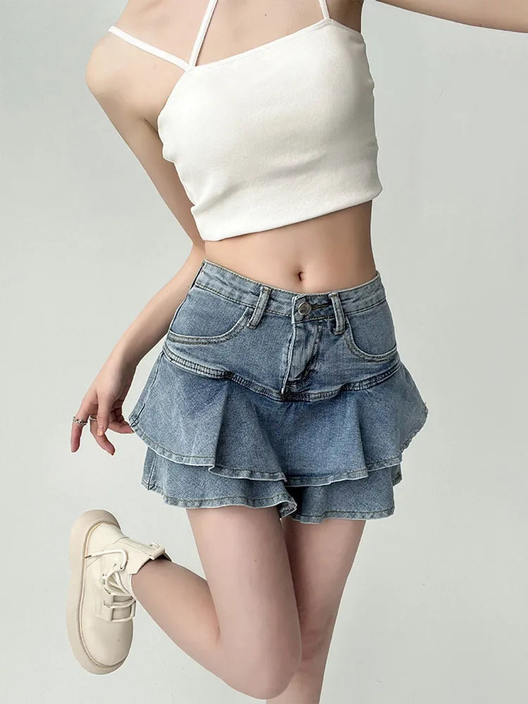 Ruffle Denim Skort
