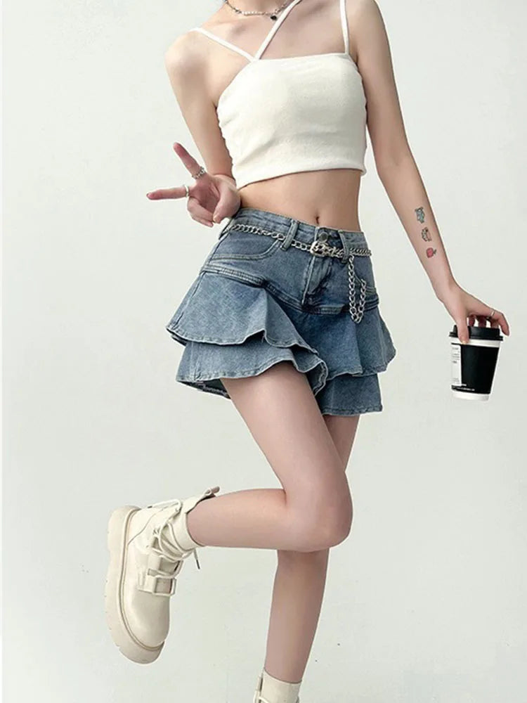 Ruffle Denim Skort
