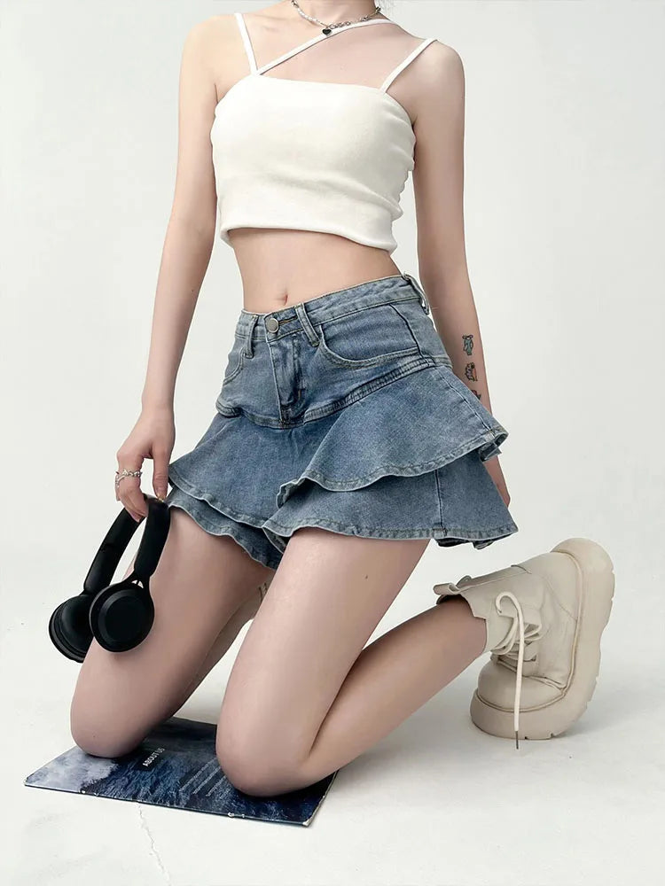 Ruffle Denim Skort