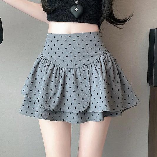 Grey Polka Dot Mini Skirt