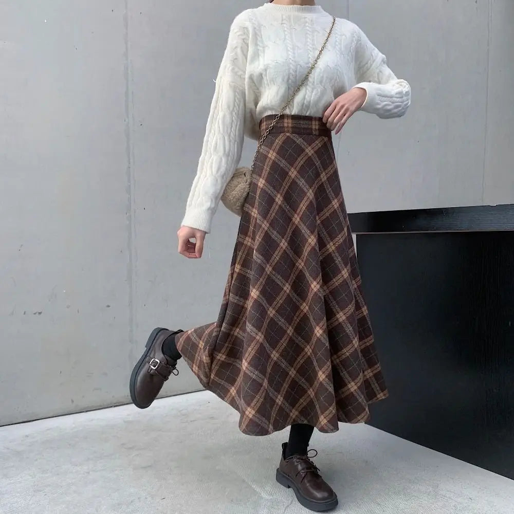 Long Brown Tartan Skirt