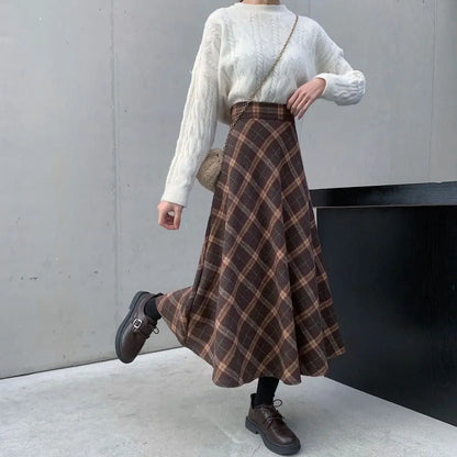 Long Brown Tartan Skirt