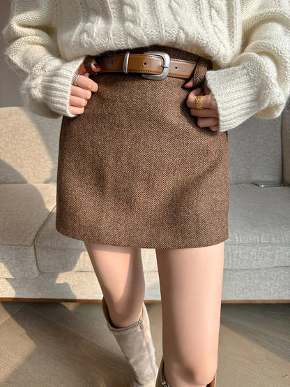 Brown Tweed Mini Skirt