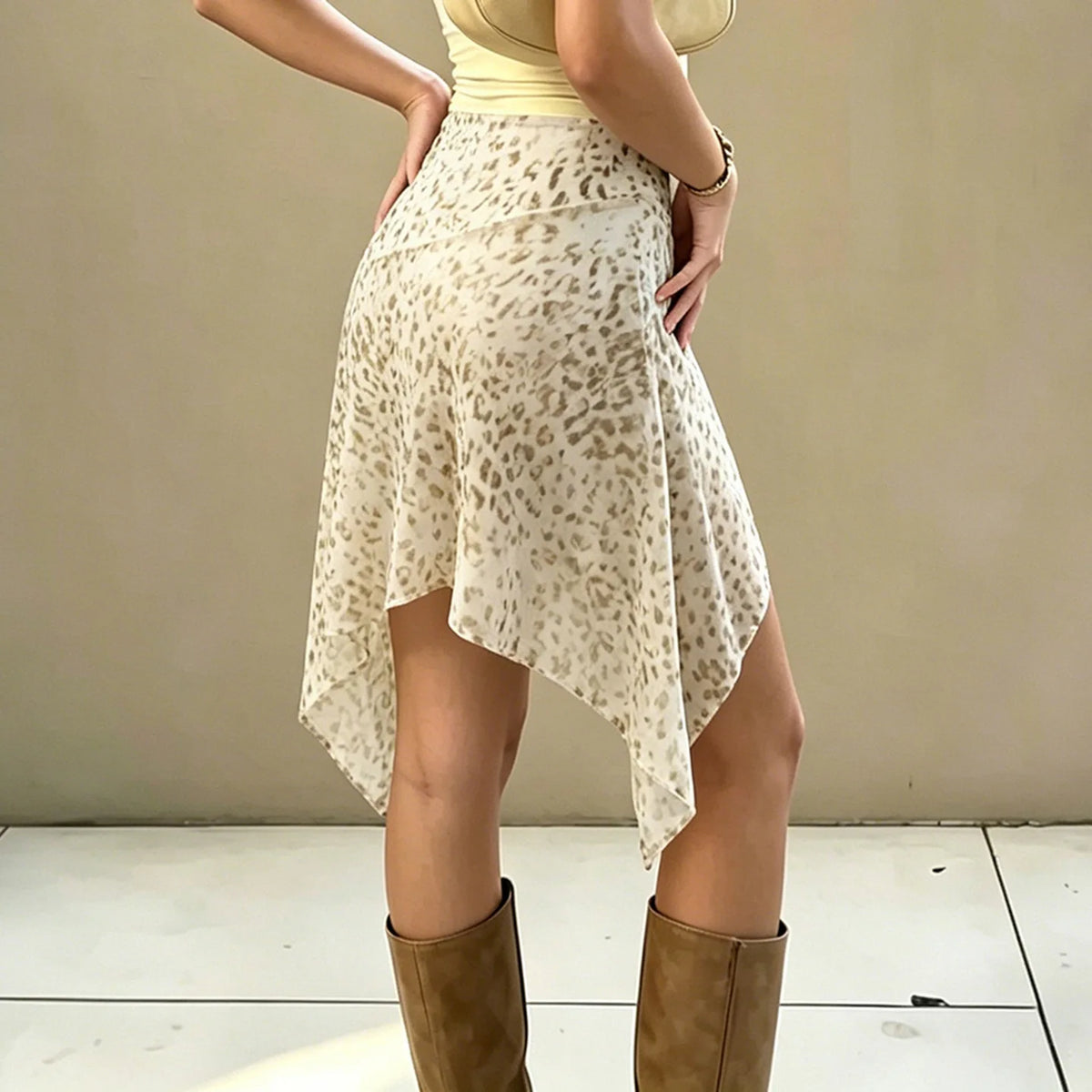 Leopard Print Asymmetric Skirt