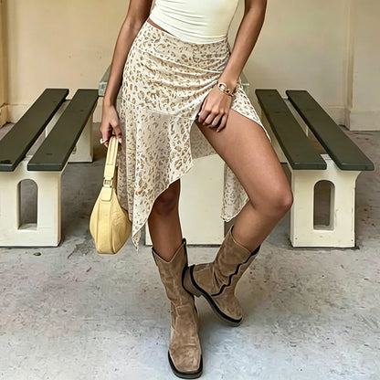 Leopard Print Asymmetric Skirt