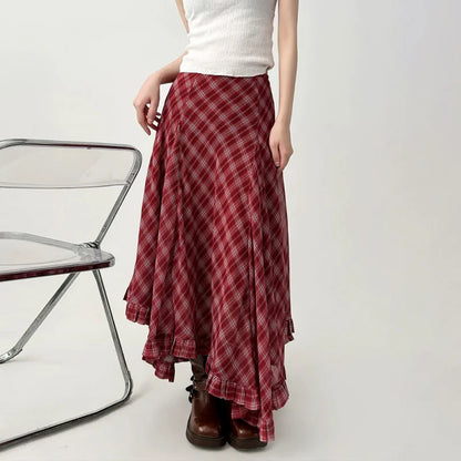 Red Plaid Maxi Skirt