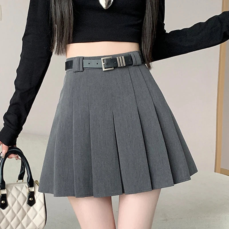 Grey High-Waisted Pleated Skirt