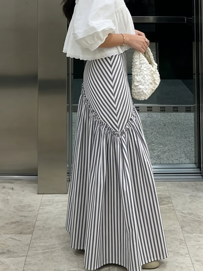 Grey Striped Maxi Skirt