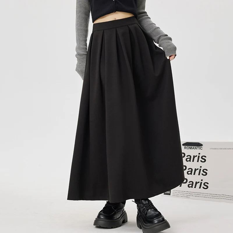 Pleated A-Line Maxi Skirt