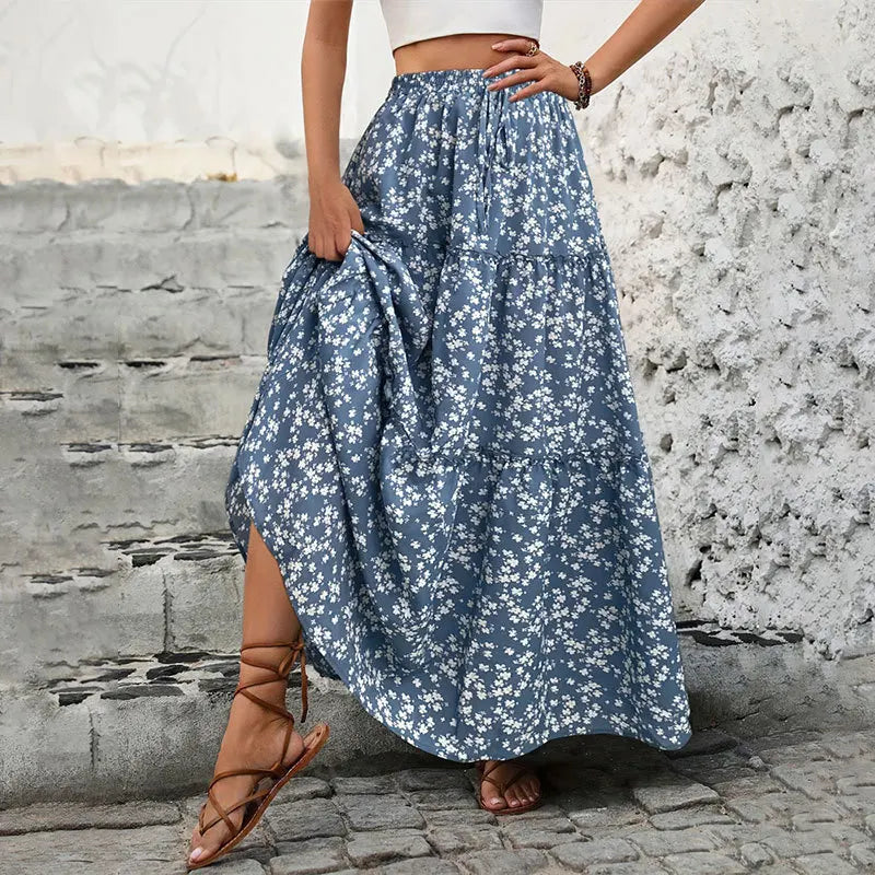 Blue Floral Maxi Skirt