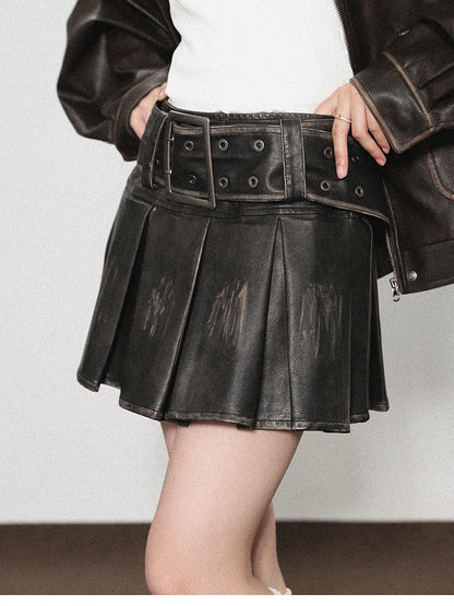 Faux Leather Pleated  Mini Skirt