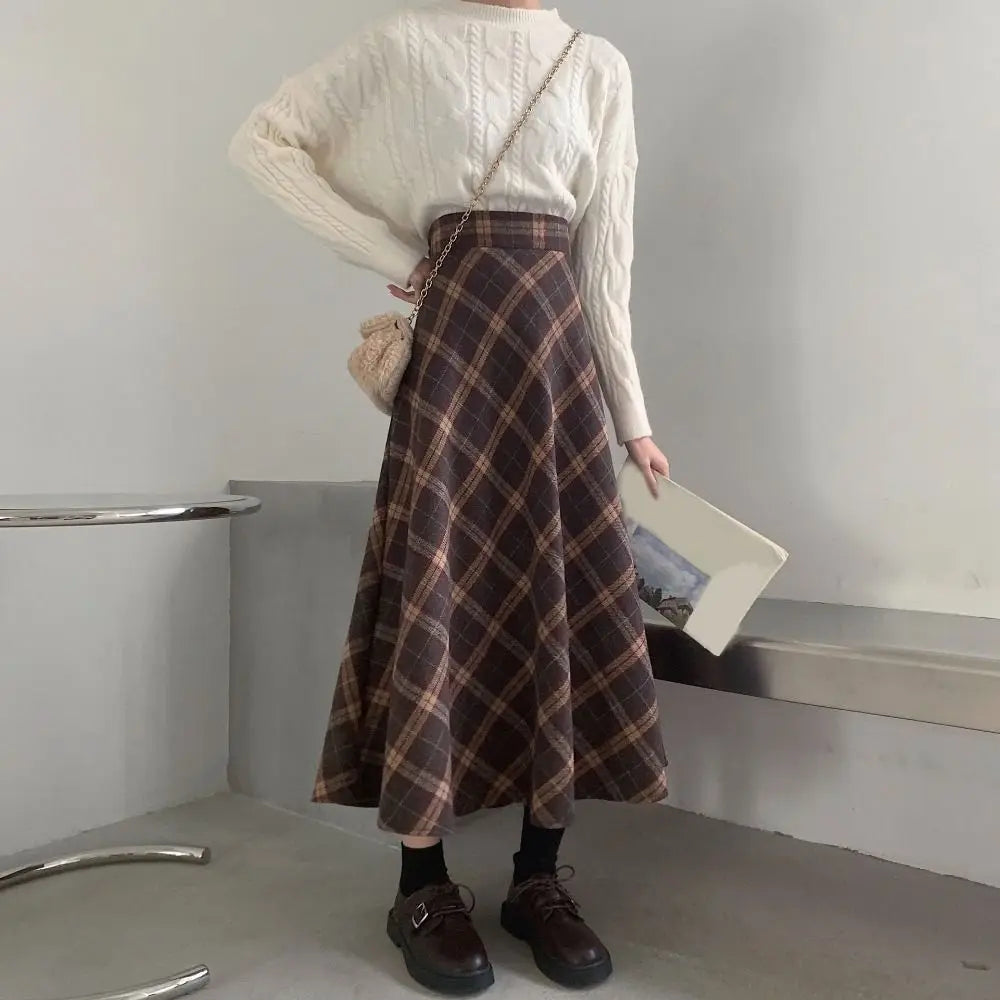 Long Brown Tartan Skirt