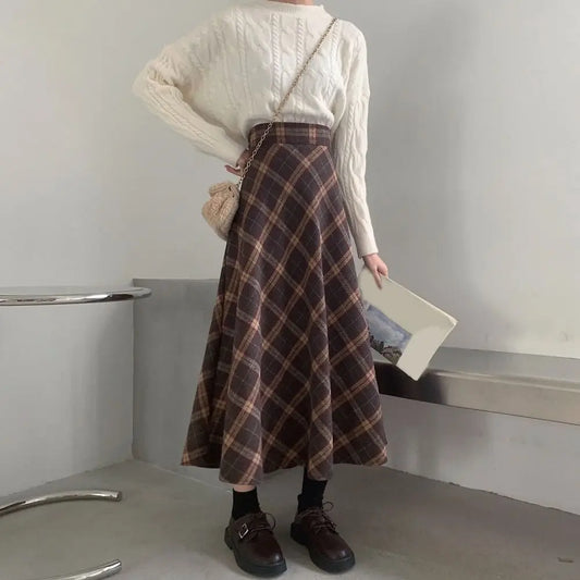 Long Brown Tartan Skirt
