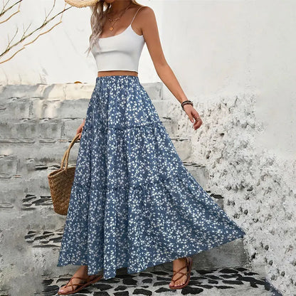 Blue Floral Maxi Skirt