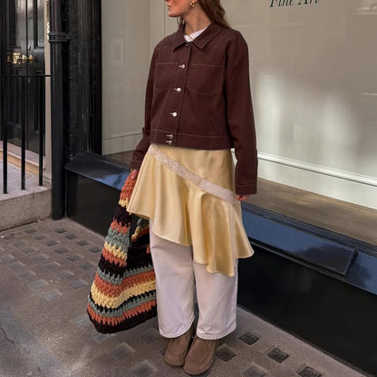 Yellow Satin Midi Skirt