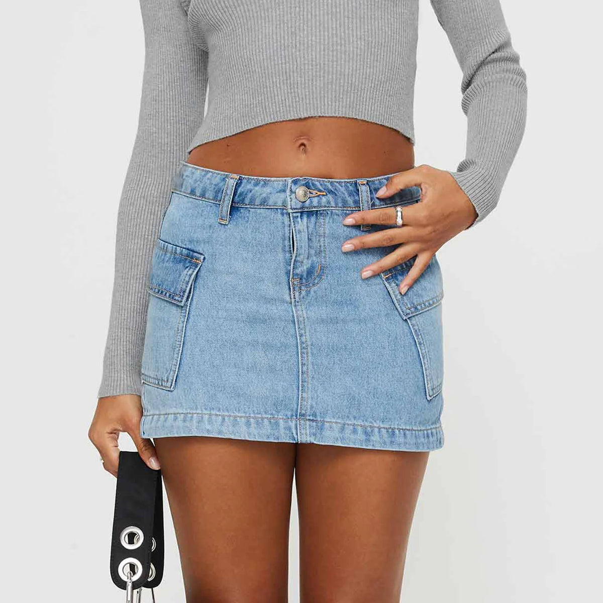 Blue Cargo Denim Skirt