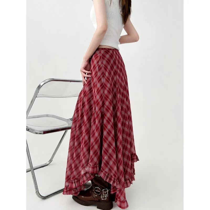 Red Plaid Maxi Skirt