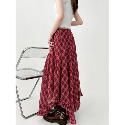 Red Plaid Maxi Skirt