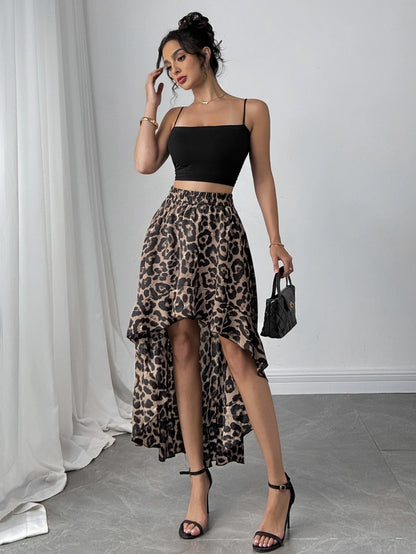High-Low Leopard Ruffle Skirt