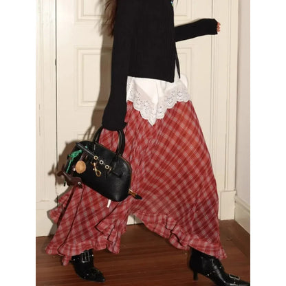 Red Plaid Maxi Skirt